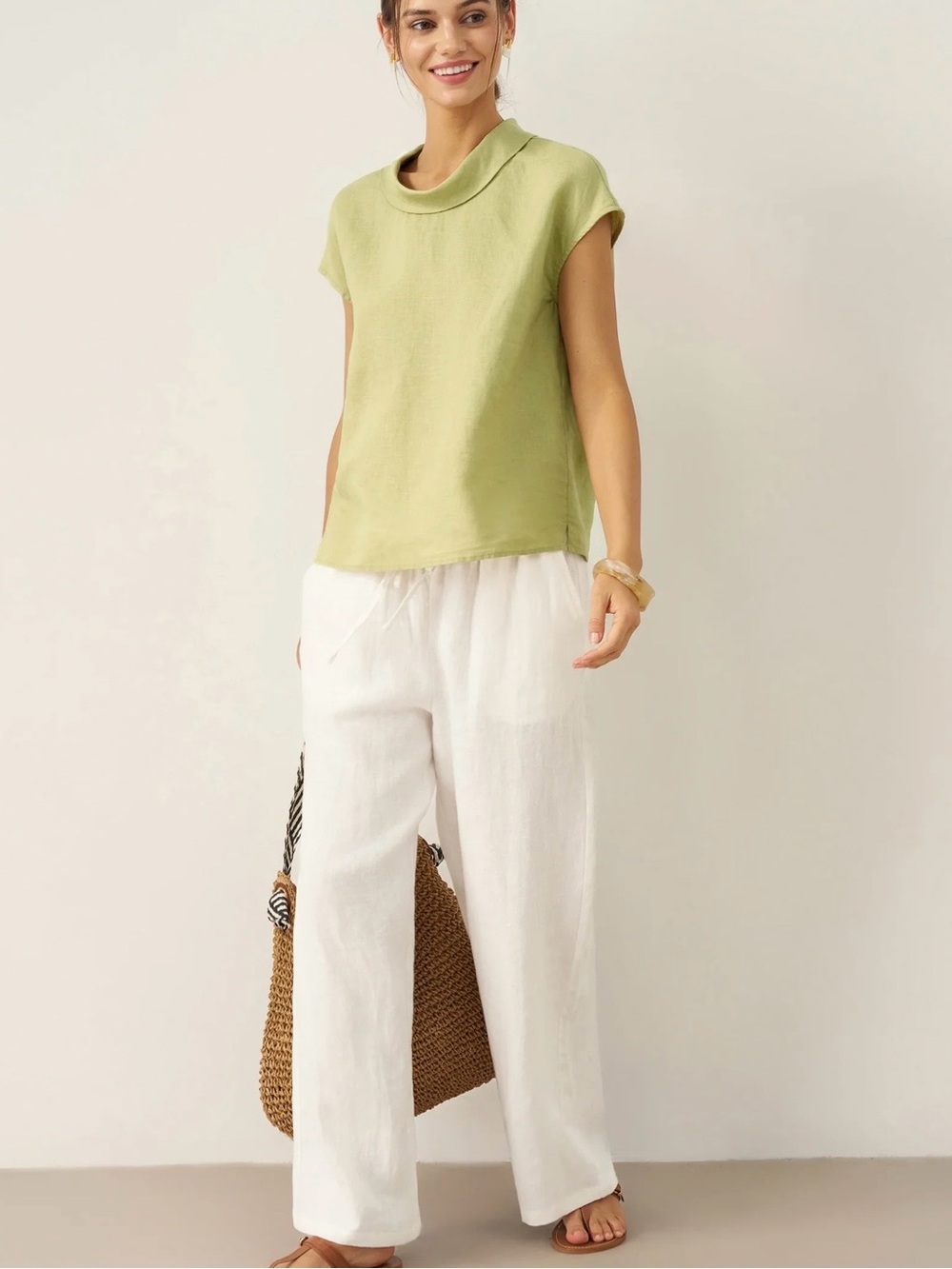 Linen top with Rolled Neck - Picture 2 of 16